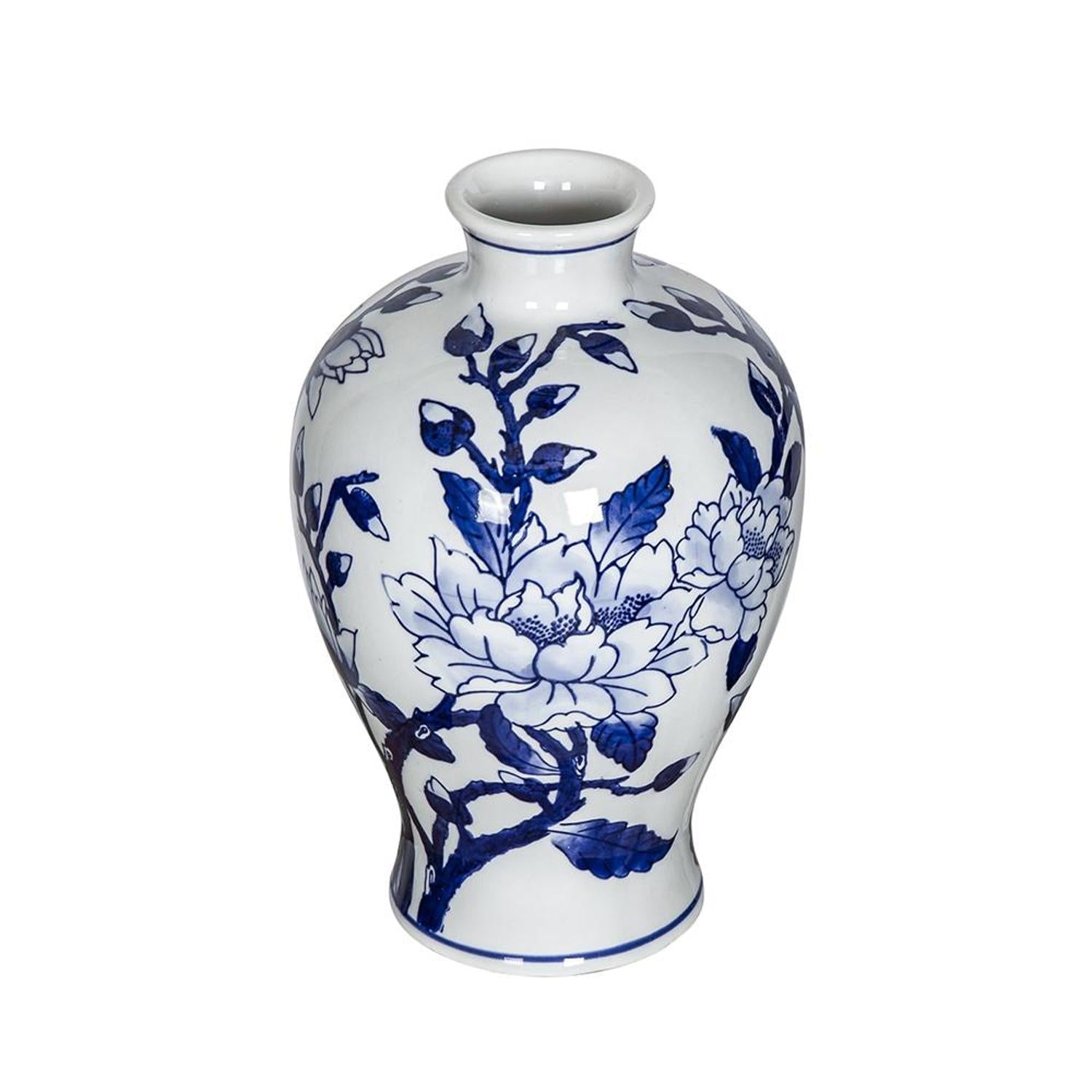 10" Blue And White Floral Round Porcelain Table Vase-Vases-DECOROLALA