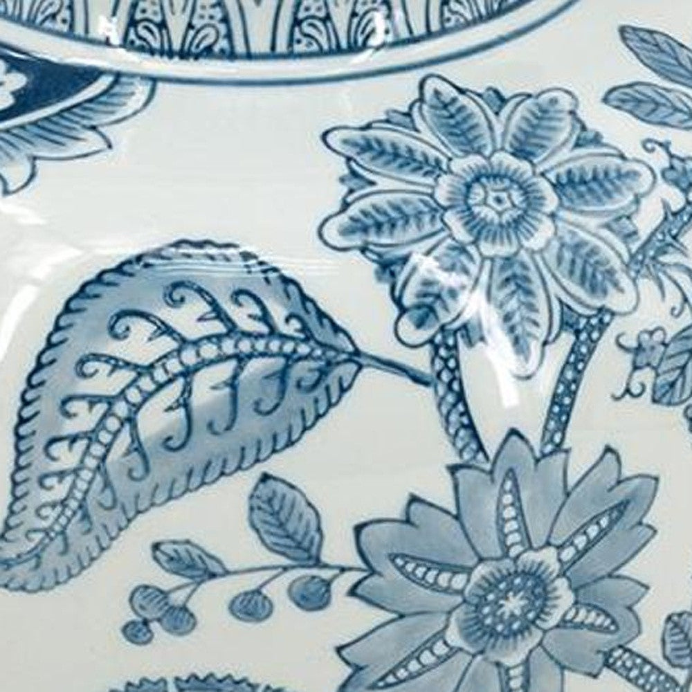 11" Light Blue And White Floral Round Porcelain Jar-8