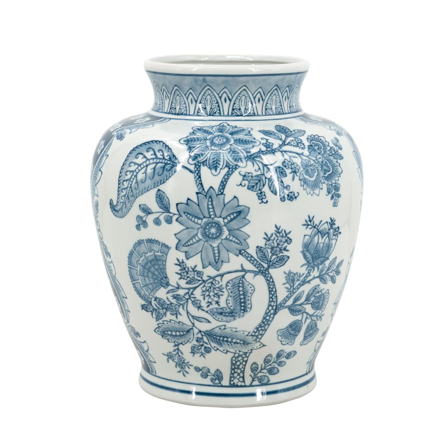 11" Light Blue And White Floral Round Porcelain Jar-3