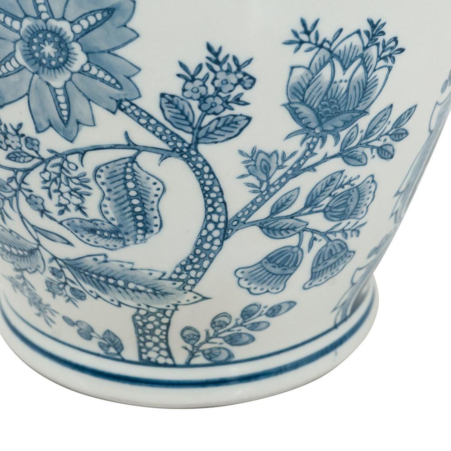 11" Light Blue And White Floral Round Porcelain Jar-6
