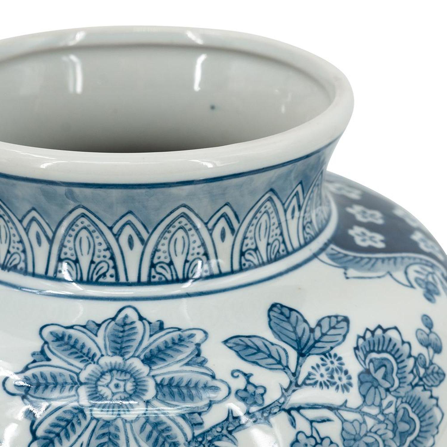 11" Light Blue And White Floral Round Porcelain Jar-7