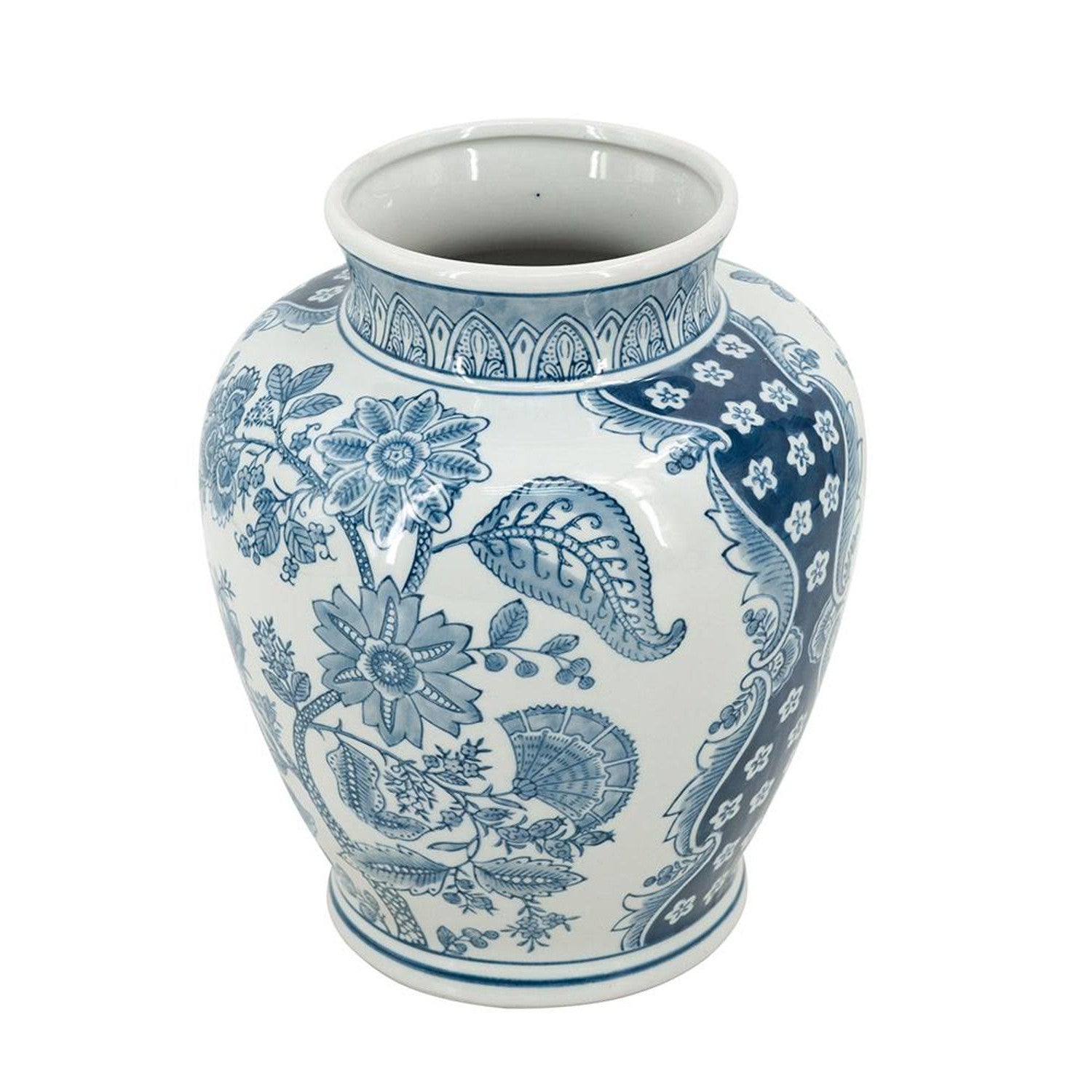 11" Light Blue And White Floral Round Porcelain Jar-5