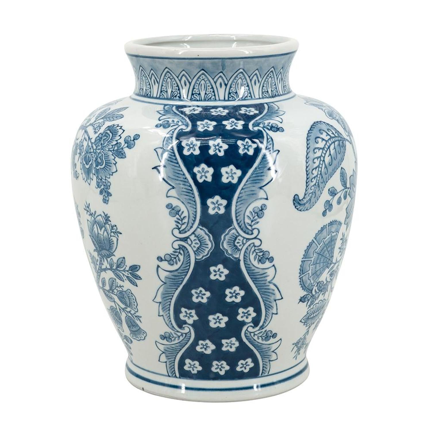 11" Light Blue And White Floral Round Porcelain Jar-2