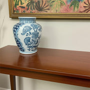 11" Light Blue And White Floral Round Porcelain Jar-0