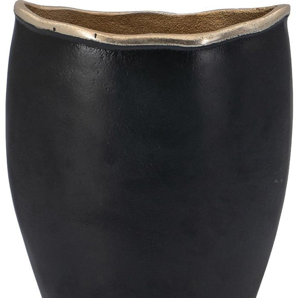 10" Black And Gold Cast Aluminum Oval Table Vase-Vases-DECOROLALA