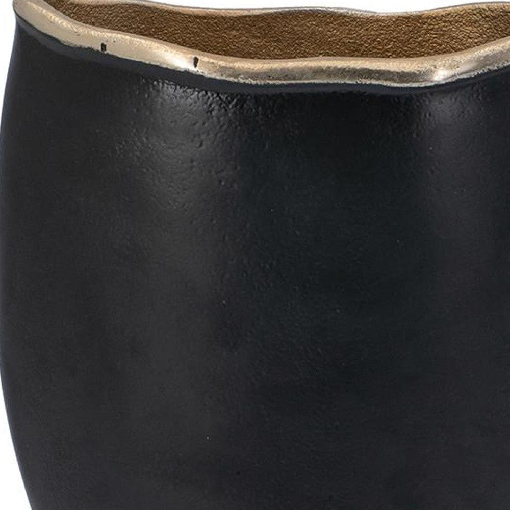 10" Black And Gold Cast Aluminum Oval Table Vase-Vases-DECOROLALA