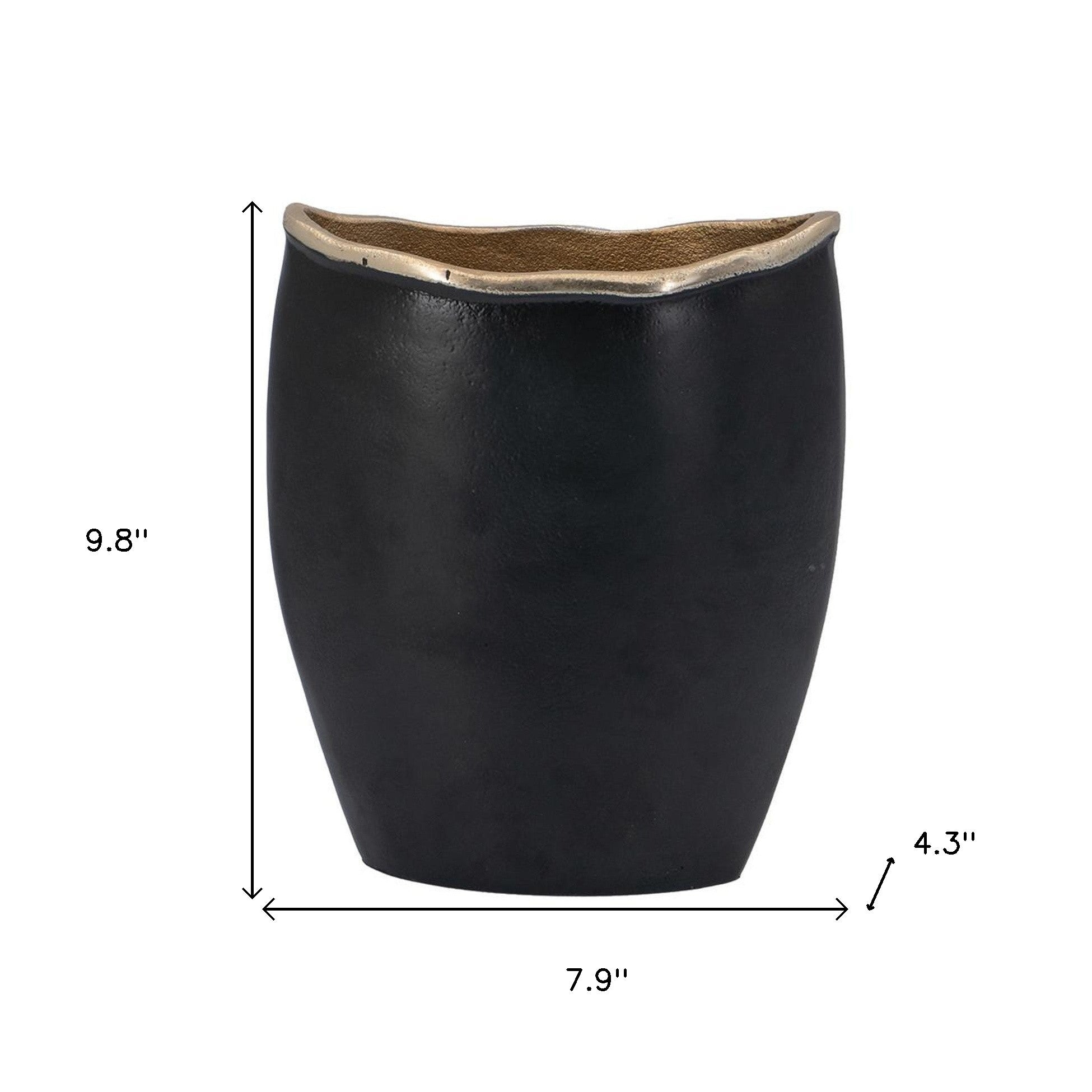 10" Black And Gold Cast Aluminum Oval Table Vase-Vases-DECOROLALA