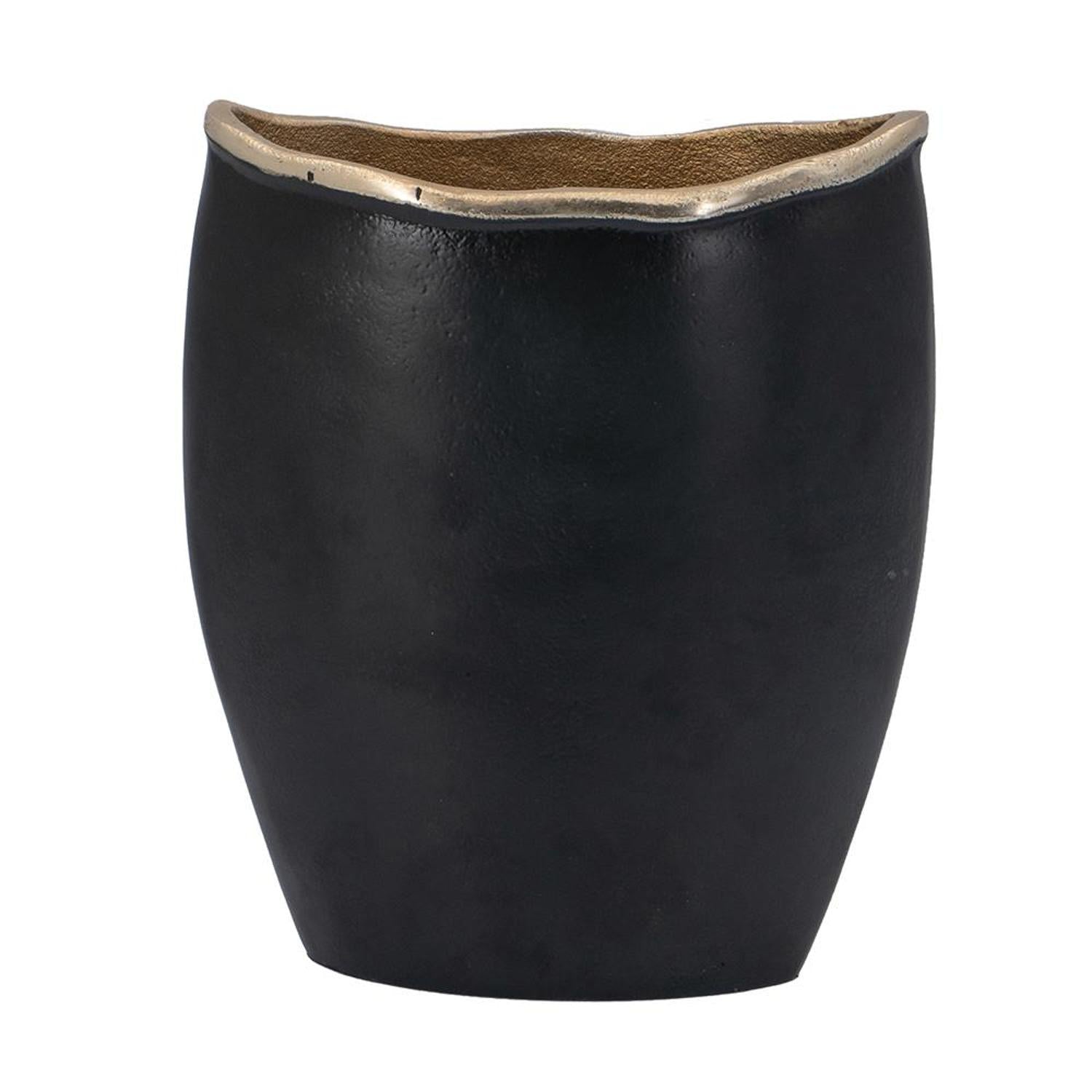 10" Black And Gold Cast Aluminum Oval Table Vase-Vases-DECOROLALA