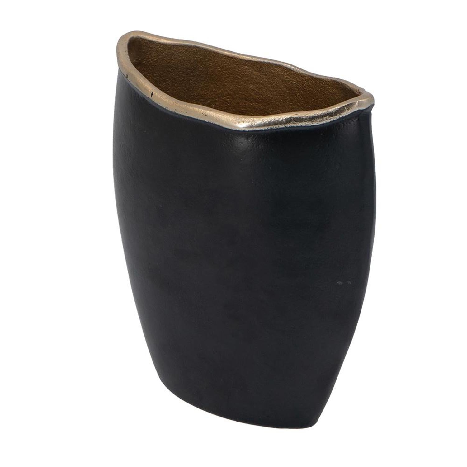 10" Black And Gold Cast Aluminum Oval Table Vase-Vases-DECOROLALA