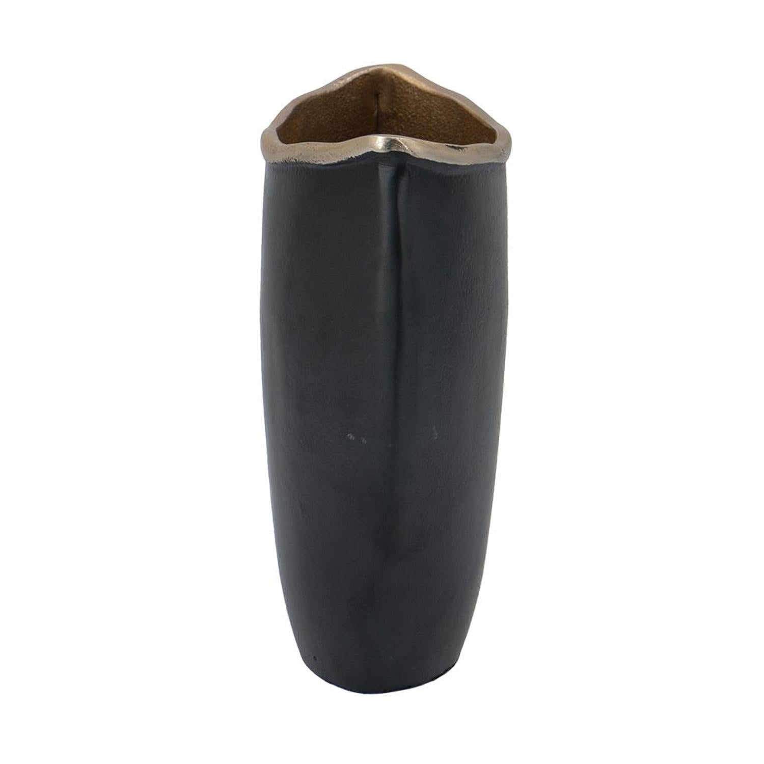 10" Black And Gold Cast Aluminum Oval Table Vase-Vases-DECOROLALA