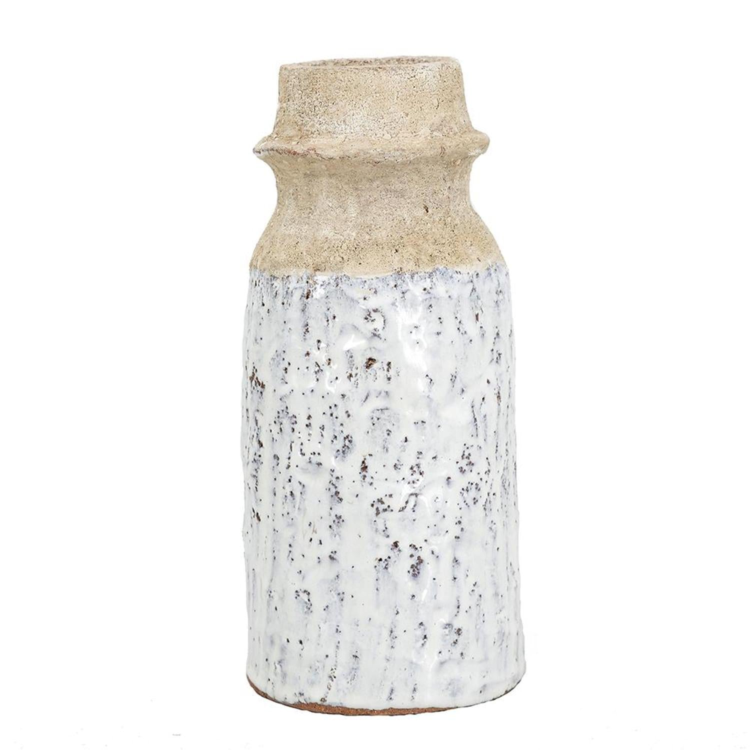 10" Beige And Ivory Round Terracotta Table Vase-Vases-DECOROLALA