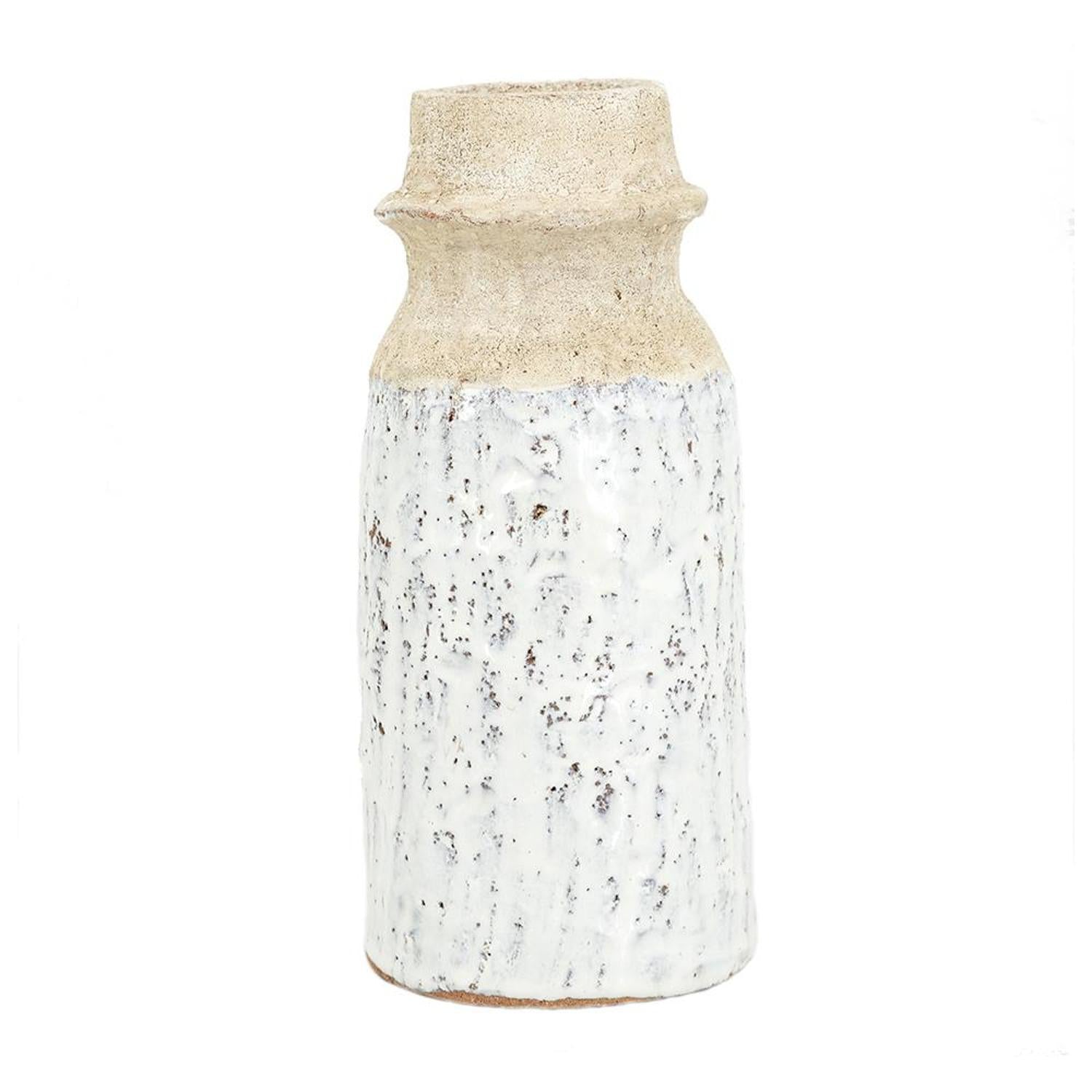 10" Beige And Ivory Round Terracotta Table Vase-Vases-DECOROLALA