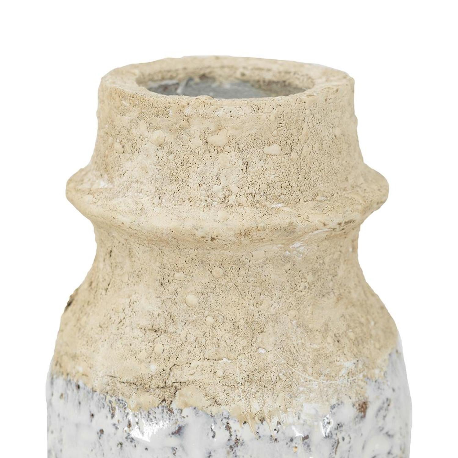 10" Beige And Ivory Round Terracotta Table Vase-Vases-DECOROLALA