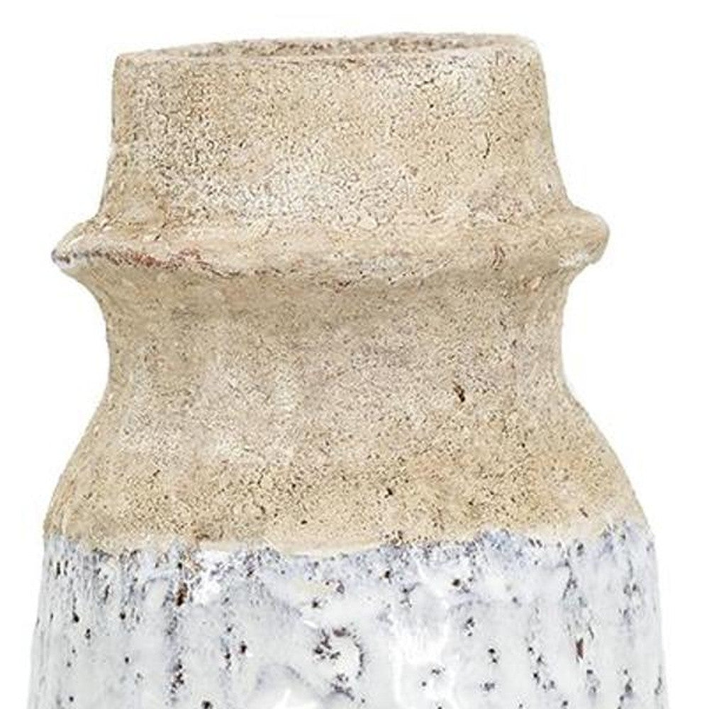 10" Beige And Ivory Round Terracotta Table Vase-Vases-DECOROLALA