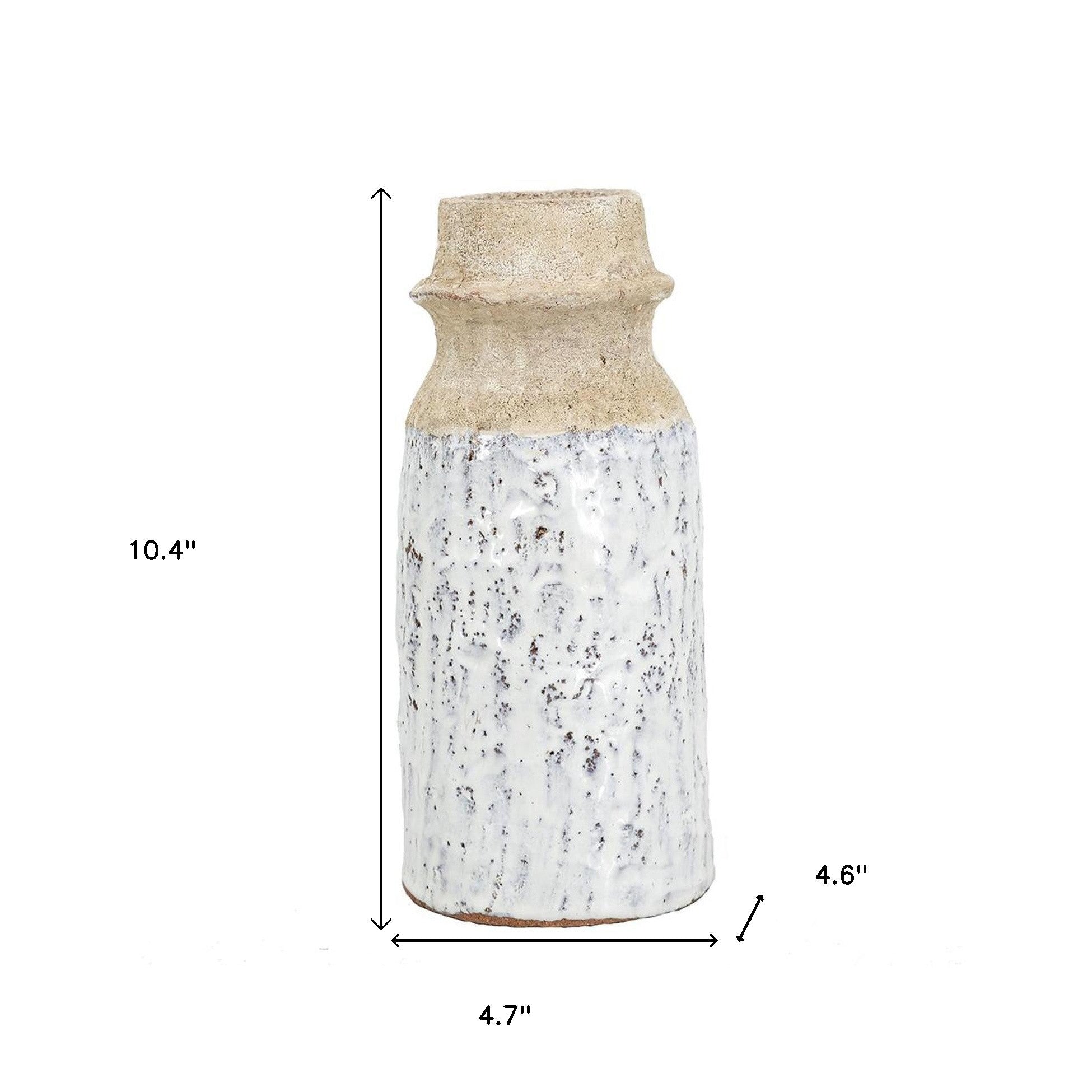 10" Beige And Ivory Round Terracotta Table Vase-Vases-DECOROLALA