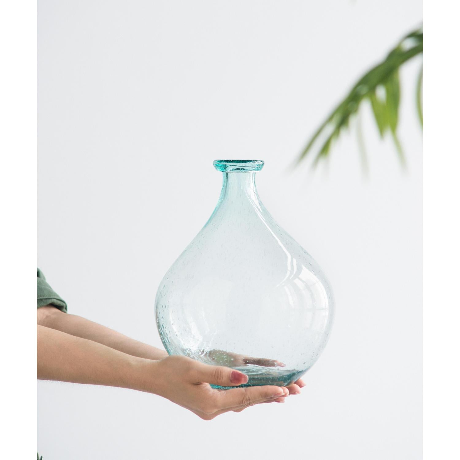 10" Aqua Bud Glass Table Vase-Vases-DECOROLALA
