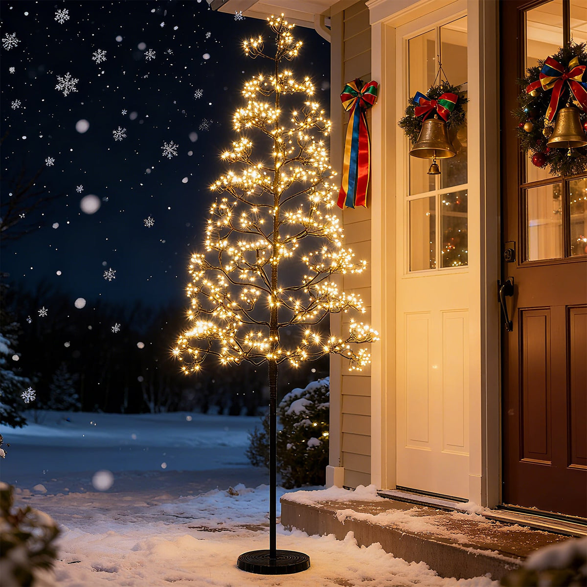 5/6/7 FT Lighted Alpine Tree with Warm White Light LED Lights Pre-lit Artificial Cedar Tree with Weighted Base-5ft-Christmas Trees-DECOROLALA