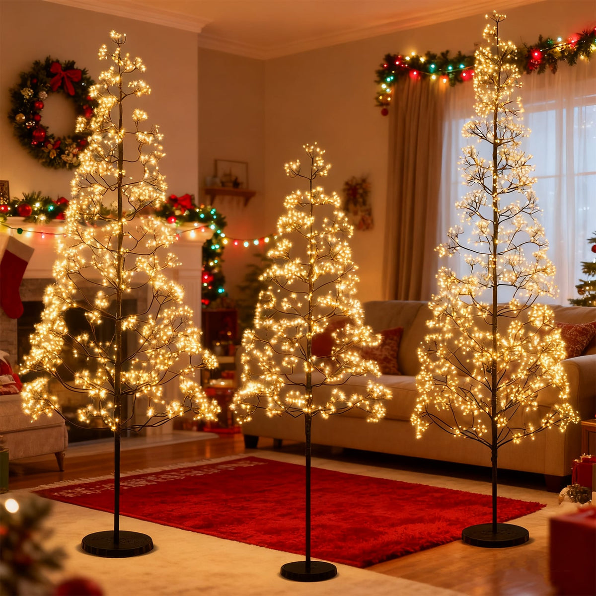 5/6/7 FT Lighted Alpine Tree with Warm White Light LED Lights Pre-lit Artificial Cedar Tree with Weighted Base-7 ft-Christmas Trees-DECOROLALA