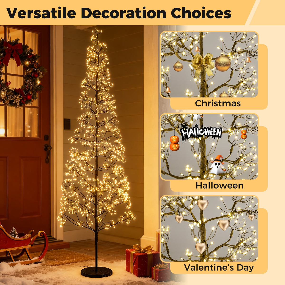 5/6/7 FT Lighted Alpine Tree with Warm White Light LED Lights Pre-lit Artificial Cedar Tree with Weighted Base-7 ft-Christmas Trees-DECOROLALA