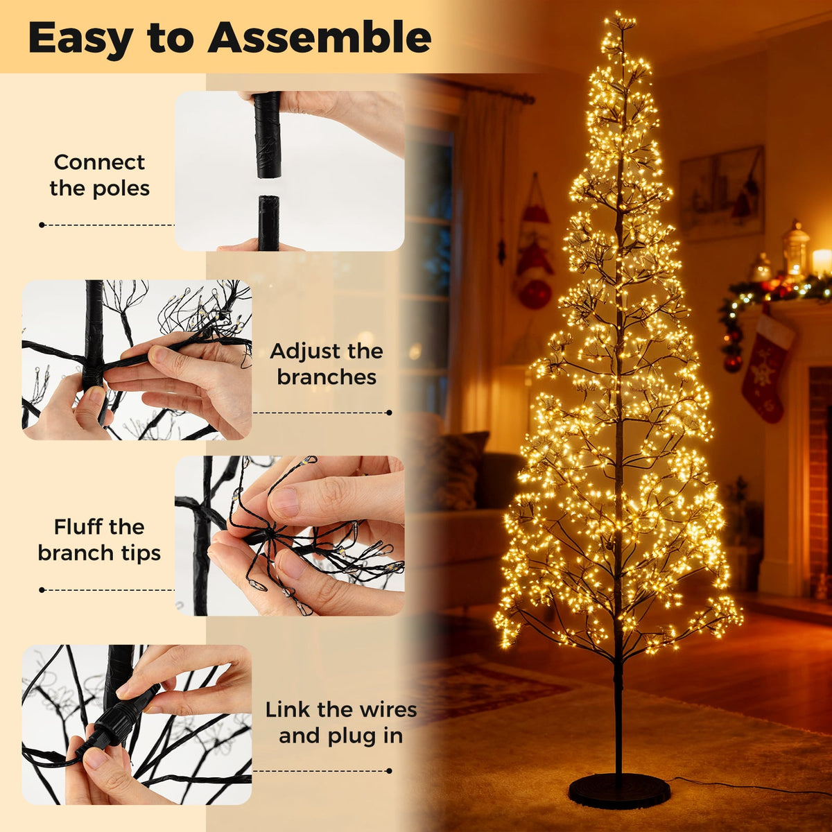 5/6/7 FT Lighted Alpine Tree with Warm White Light LED Lights Pre-lit Artificial Cedar Tree with Weighted Base-7 ft-Christmas Trees-DECOROLALA