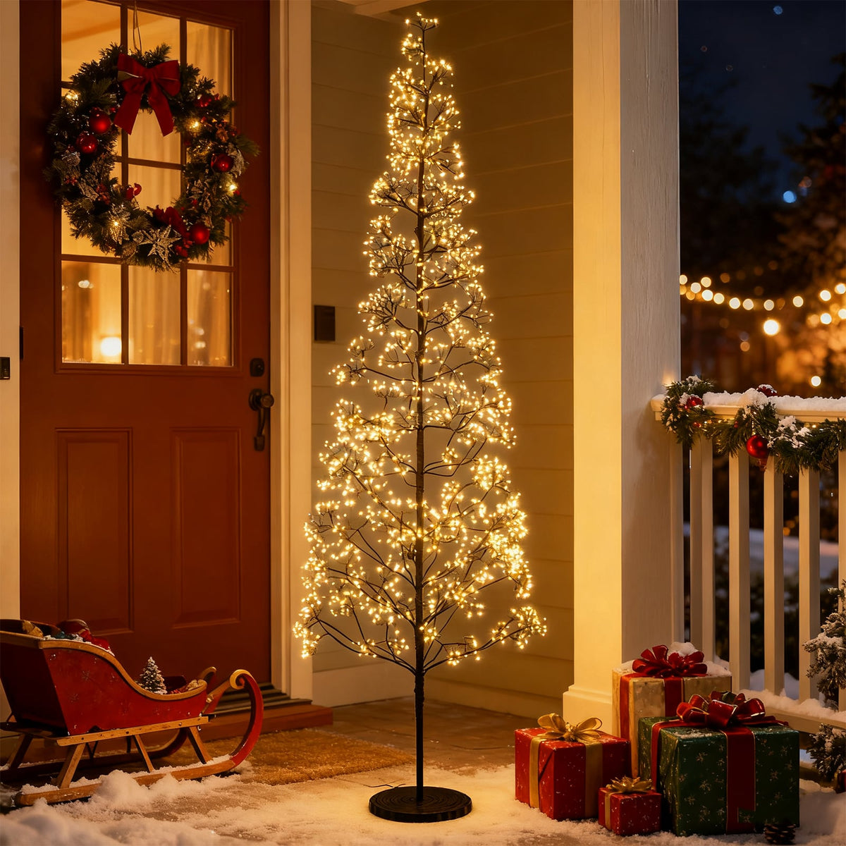 5/6/7 FT Lighted Alpine Tree with Warm White Light LED Lights Pre-lit Artificial Cedar Tree with Weighted Base-7 ft-Christmas Trees-DECOROLALA