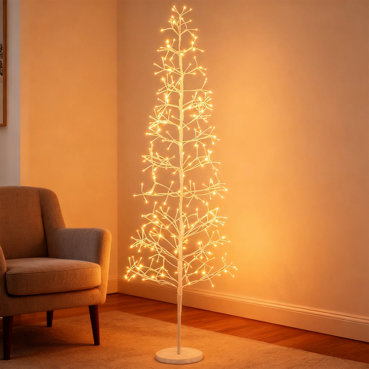 5/6/7 FT Lighted Birch Tree Pre-lit Twig Tree with 240/320/456 Warm White Light LED Lights-6 FT-Christmas Trees-DECOROLALA