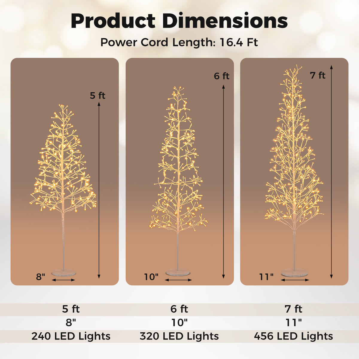 5/6/7 FT Lighted Birch Tree Pre-lit Twig Tree with 240/320/456 Warm White Light LED Lights-6 FT-Christmas Trees-DECOROLALA