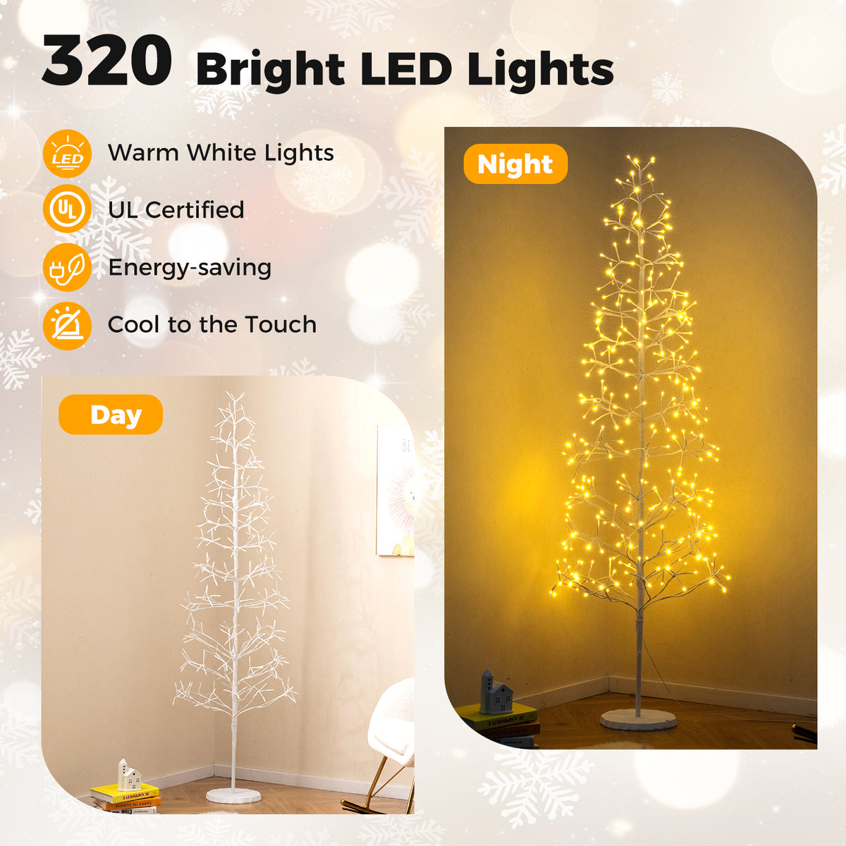 5/6/7 FT Lighted Birch Tree Pre-lit Twig Tree with 240/320/456 Warm White Light LED Lights-6 FT-Christmas Trees-DECOROLALA