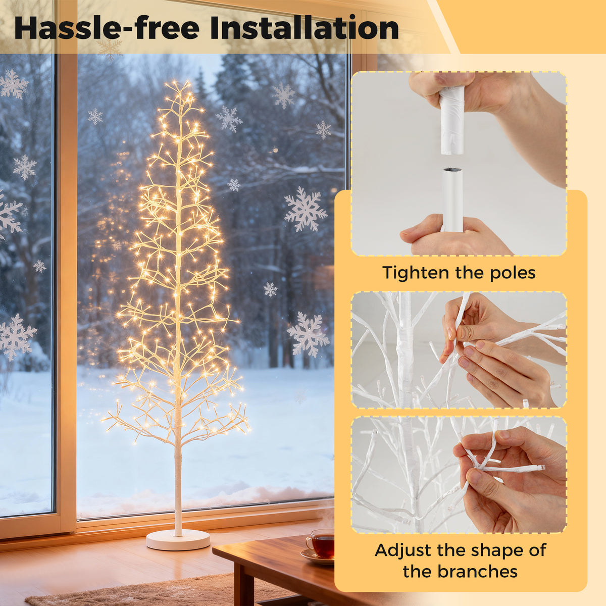 5/6/7 FT Lighted Birch Tree Pre-lit Twig Tree with 240/320/456 Warm White Light LED Lights-6 FT-Christmas Trees-DECOROLALA