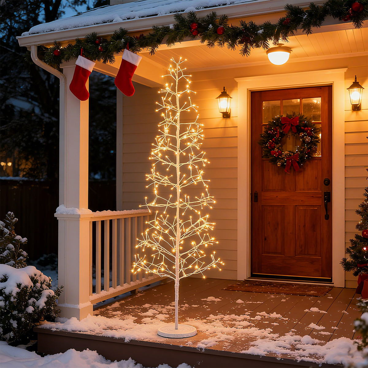 5/6/7 FT Lighted Birch Tree Pre-lit Twig Tree with 240/320/456 Warm White Light LED Lights-6 FT-Christmas Trees-DECOROLALA