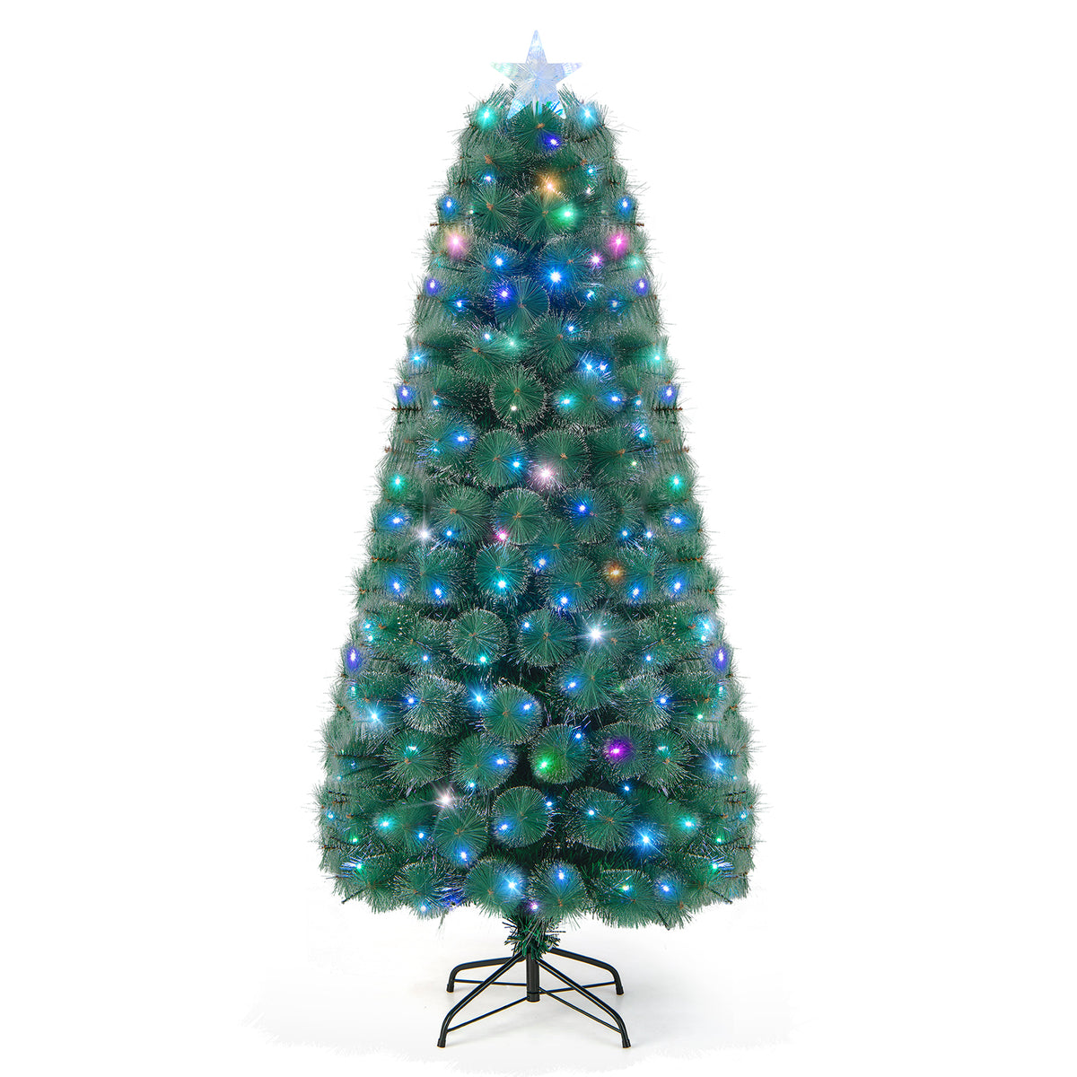 5/6/7 FT Pre-Lit Fiber Optic Christmas Tree with 148/185/226 Multi-Color LED Lights and Top Star Light-6 ft-Christmas Trees-DECOROLALA
