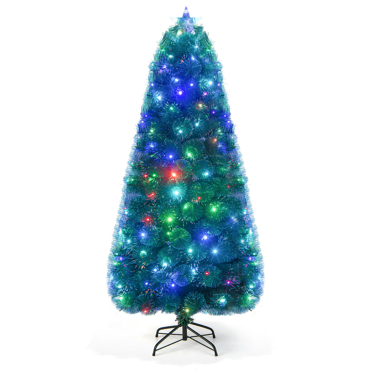 5/6/7 FT Pre-Lit Fiber Optic Christmas Tree with 148/185/226 Multi-Color LED Lights and Top Star Light-6 ft-Christmas Trees-DECOROLALA