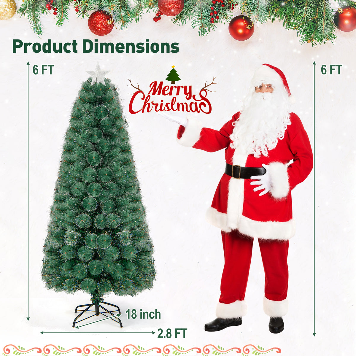 5/6/7 FT Pre-Lit Fiber Optic Christmas Tree with 148/185/226 Multi-Color LED Lights and Top Star Light-6 ft-Christmas Trees-DECOROLALA