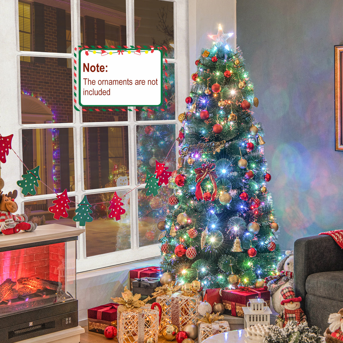 5/6/7 FT Pre-Lit Fiber Optic Christmas Tree with 148/185/226 Multi-Color LED Lights and Top Star Light-6 ft-Christmas Trees-DECOROLALA