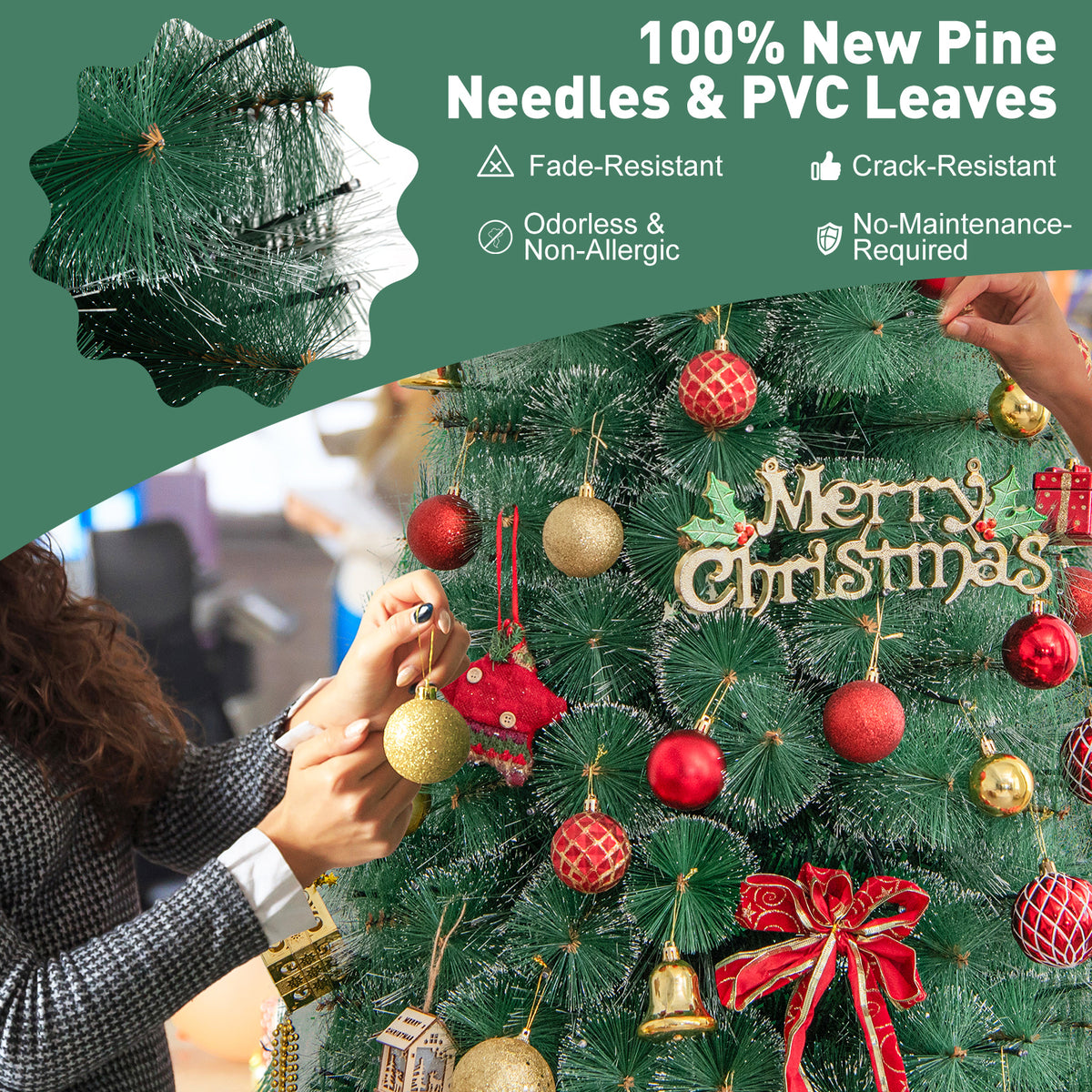 5/6/7 FT Pre-Lit Fiber Optic Christmas Tree with 148/185/226 Multi-Color LED Lights and Top Star Light-6 ft-Christmas Trees-DECOROLALA