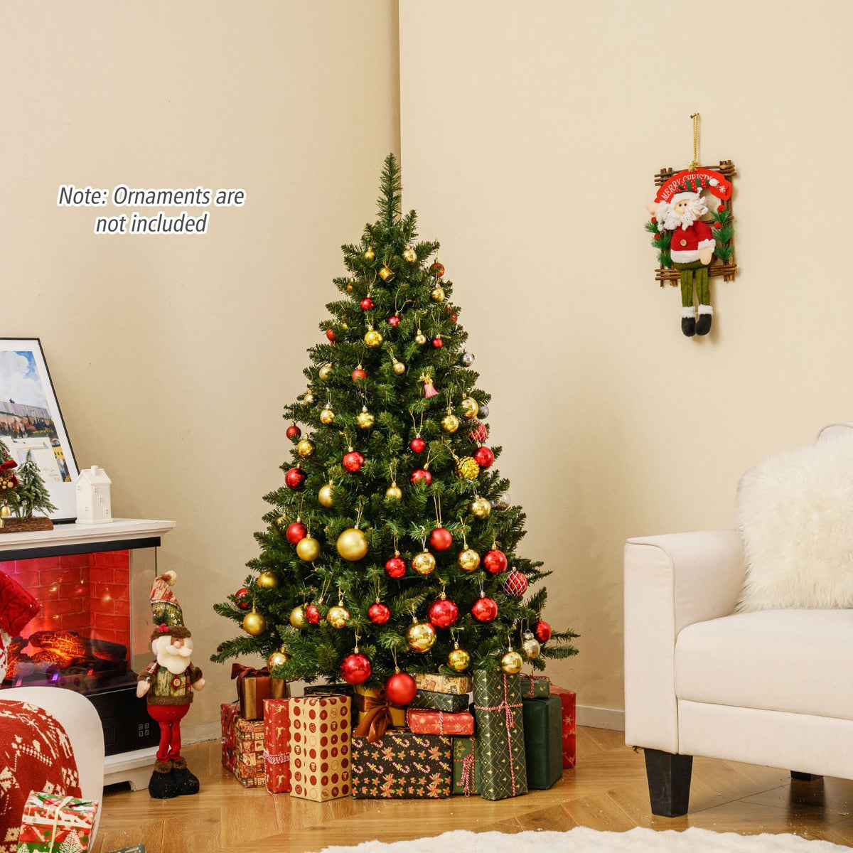 5/6/7 Feet Artificial Christmas Tree Hinged Xmas Tree with 7 Lighting Modes-5 Feet-Christmas Trees-DECOROLALA