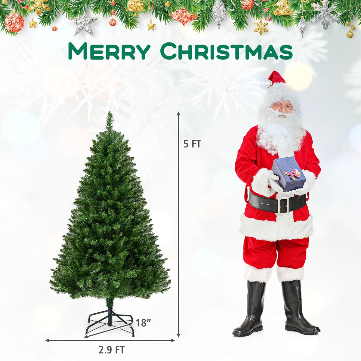 5/6/7 Feet Artificial Christmas Tree Hinged Xmas Tree with 7 Lighting Modes-5 Feet-Christmas Trees-DECOROLALA