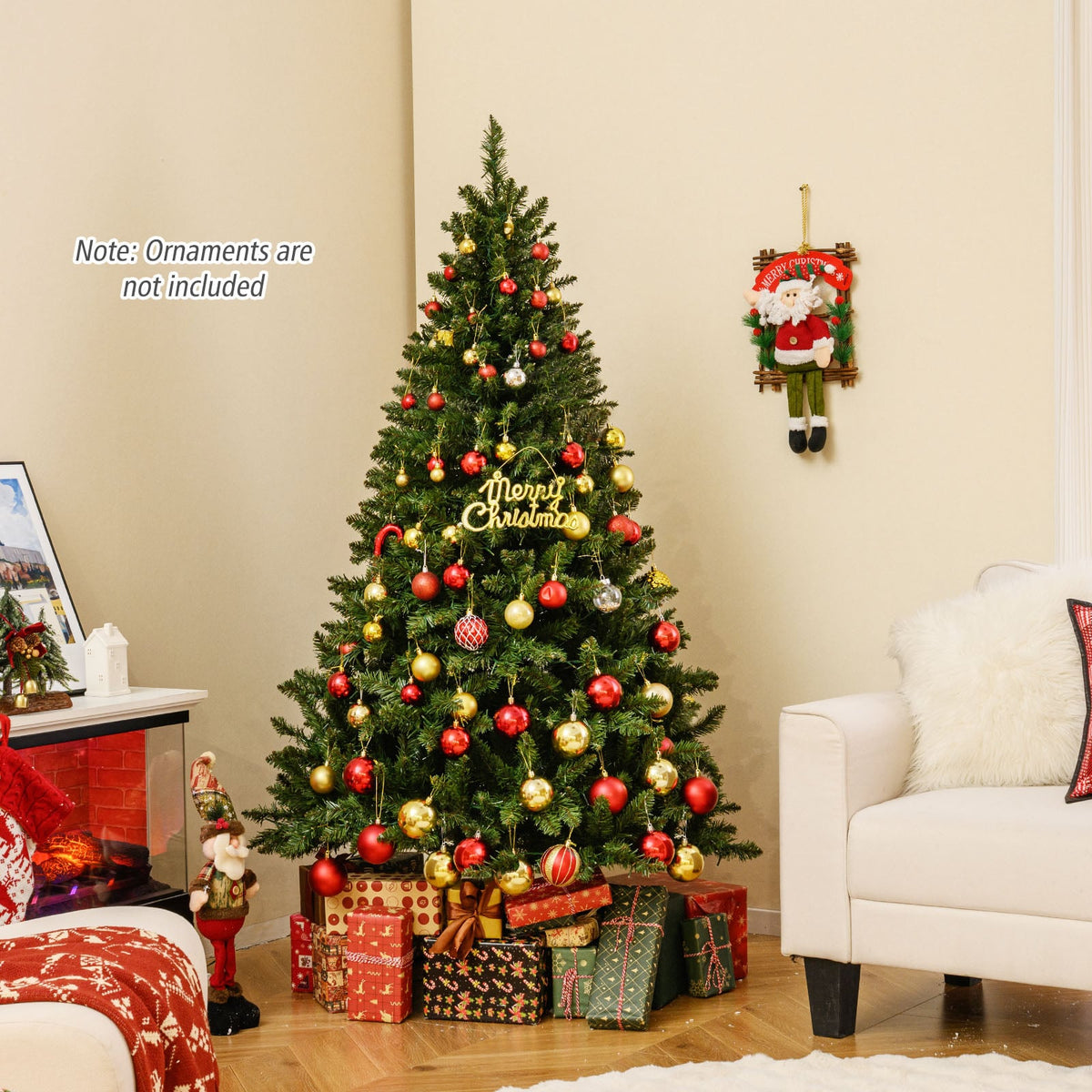 5/6/7 Feet Artificial Christmas Tree Hinged Xmas Tree with 7 Lighting Modes-6 Feet-Christmas Trees-DECOROLALA