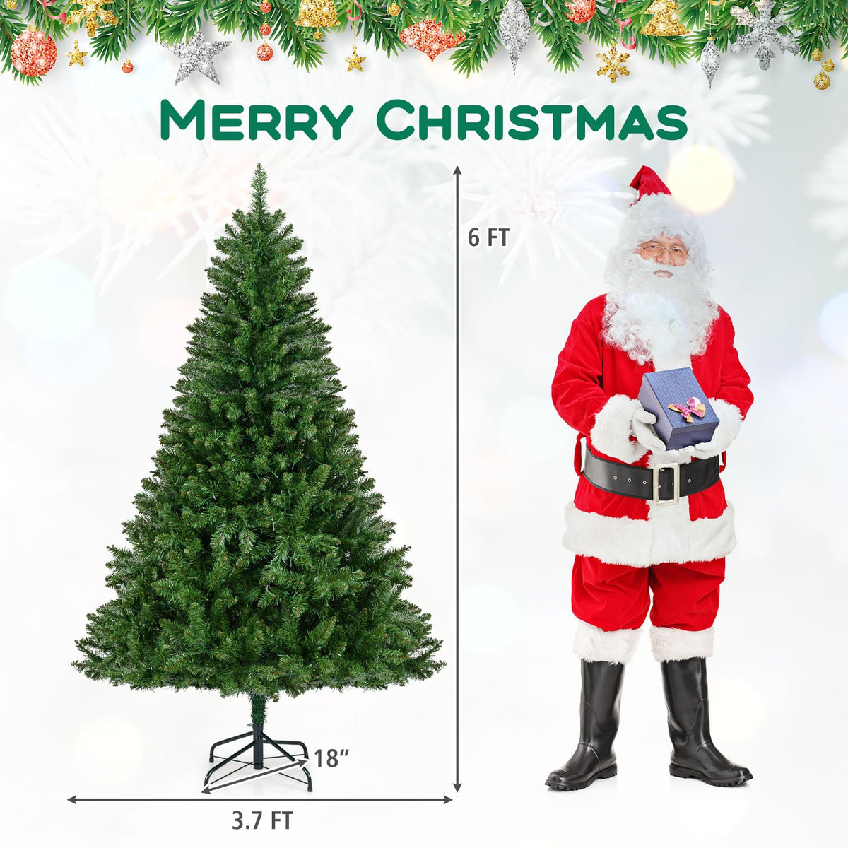 5/6/7 Feet Artificial Christmas Tree Hinged Xmas Tree with 7 Lighting Modes-6 Feet-Christmas Trees-DECOROLALA