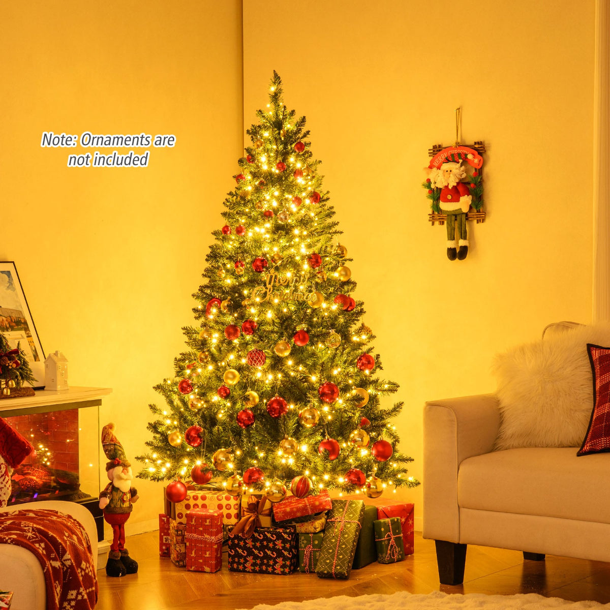 5/6/7 Feet Artificial Christmas Tree Hinged Xmas Tree with 7 Lighting Modes-6 Feet-Christmas Trees-DECOROLALA