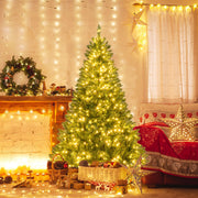 5/6/7 Feet Artificial Christmas Tree Hinged Xmas Tree with 7 Lighting Modes-6 Feet-Christmas Trees-DECOROLALA