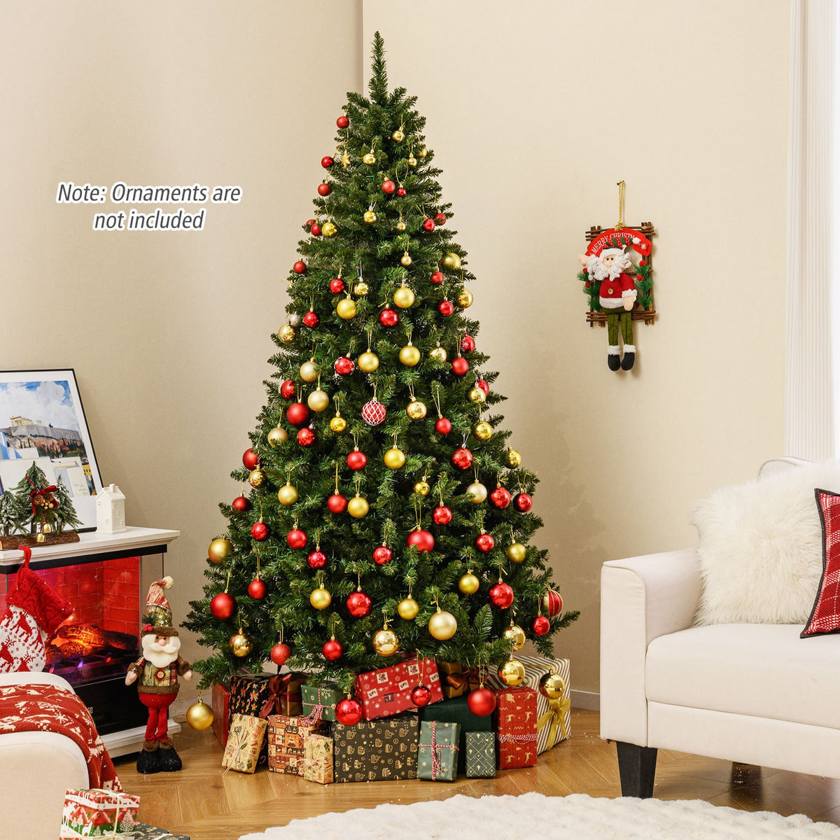 5/6/7 Feet Artificial Christmas Tree Hinged Xmas Tree with 7 Lighting Modes-7 Feet-Christmas Trees-DECOROLALA