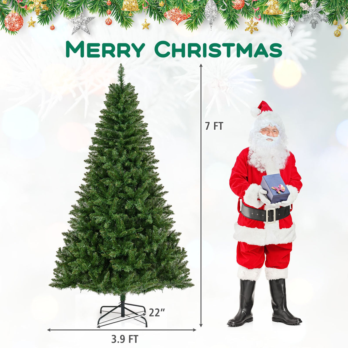 5/6/7 Feet Artificial Christmas Tree Hinged Xmas Tree with 7 Lighting Modes-7 Feet-Christmas Trees-DECOROLALA