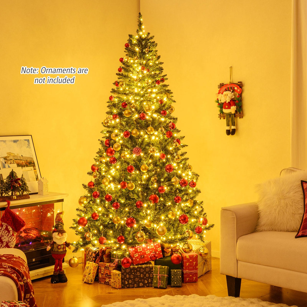 5/6/7 Feet Artificial Christmas Tree Hinged Xmas Tree with 7 Lighting Modes-7 Feet-Christmas Trees-DECOROLALA