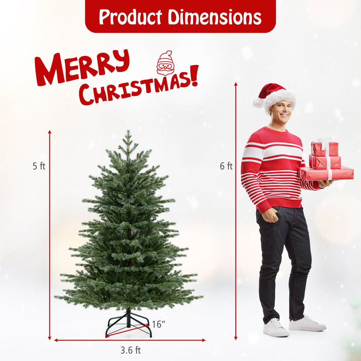 5/6/7 Feet Artificial Christmas Tree with 1426/2116/3156 Lush PVC and 200/300/400 Warm White LED Lights-5 fit-Christmas Trees-DECOROLALA