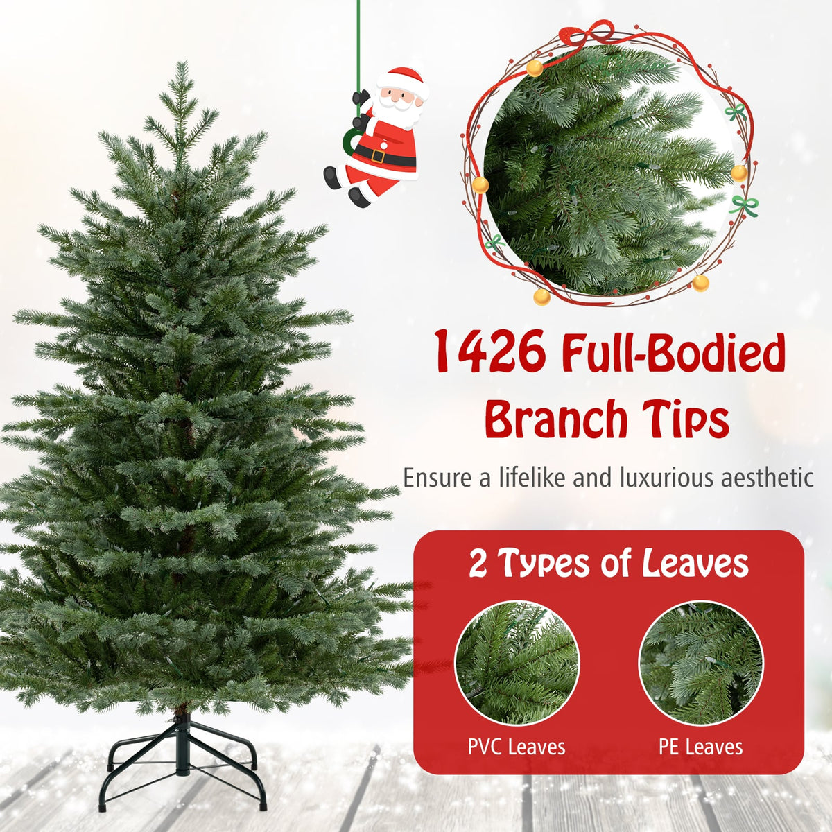 5/6/7 Feet Artificial Christmas Tree with 1426/2116/3156 Lush PVC and 200/300/400 Warm White LED Lights-5 fit-Christmas Trees-DECOROLALA