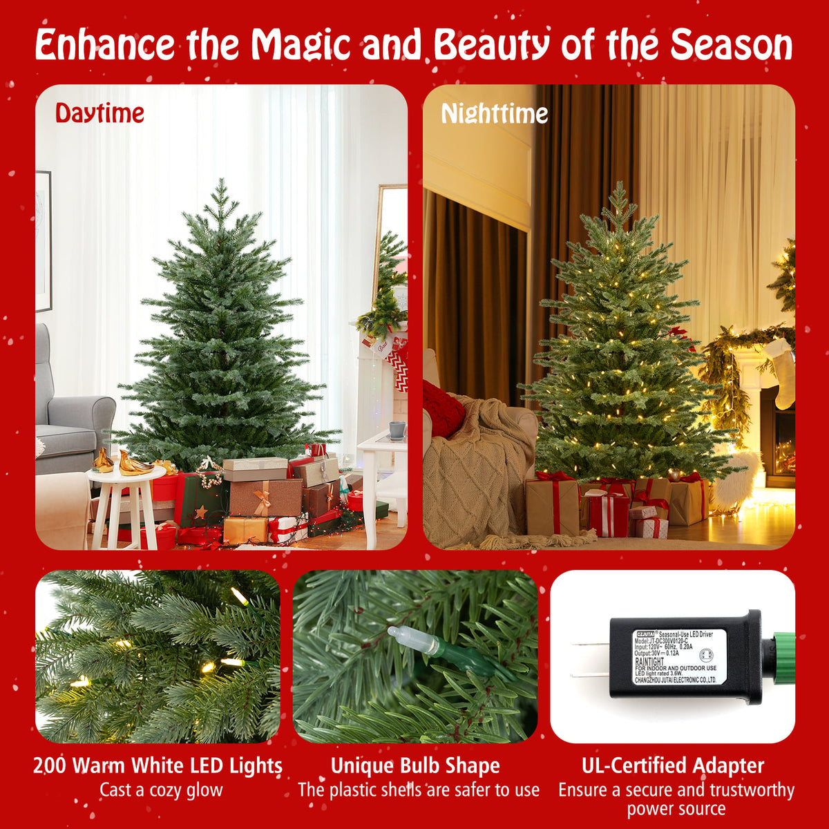 5/6/7 Feet Artificial Christmas Tree with 1426/2116/3156 Lush PVC and 200/300/400 Warm White LED Lights-5 fit-Christmas Trees-DECOROLALA