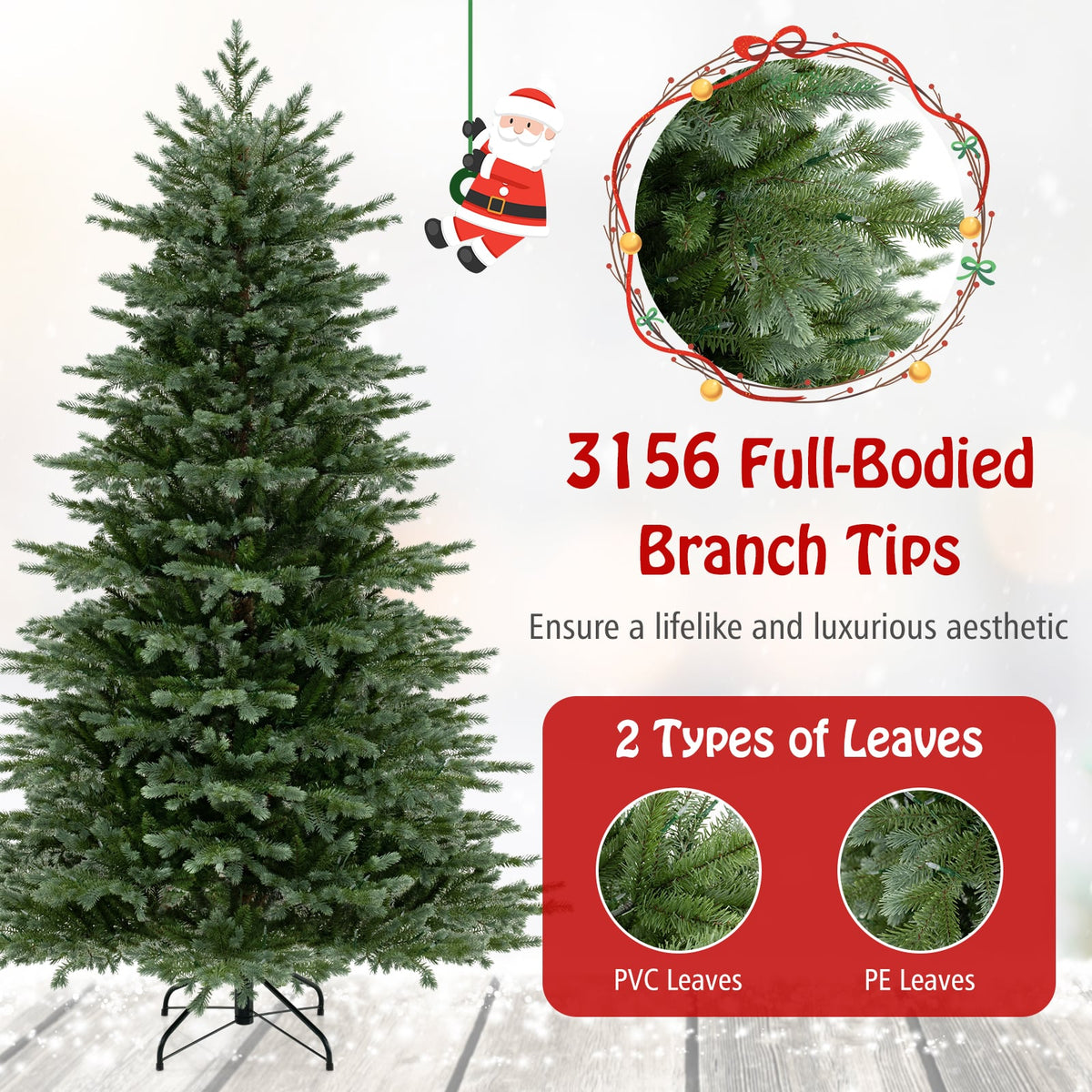 5/6/7 Feet Artificial Christmas Tree with 1426/2116/3156 Lush PVC and 200/300/400 Warm White LED Lights-L-Christmas Trees-DECOROLALA