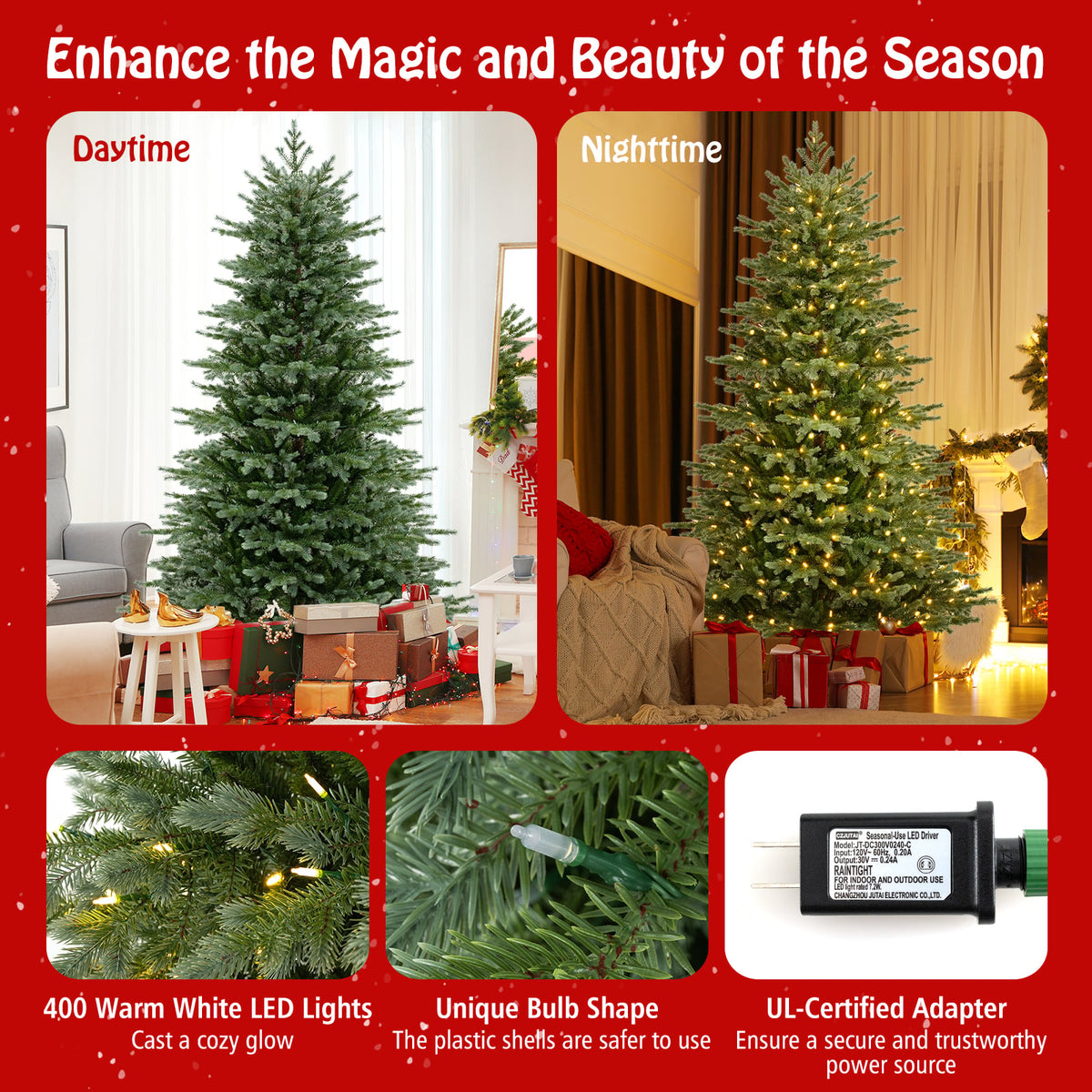 5/6/7 Feet Artificial Christmas Tree with 1426/2116/3156 Lush PVC and 200/300/400 Warm White LED Lights-L-Christmas Trees-DECOROLALA