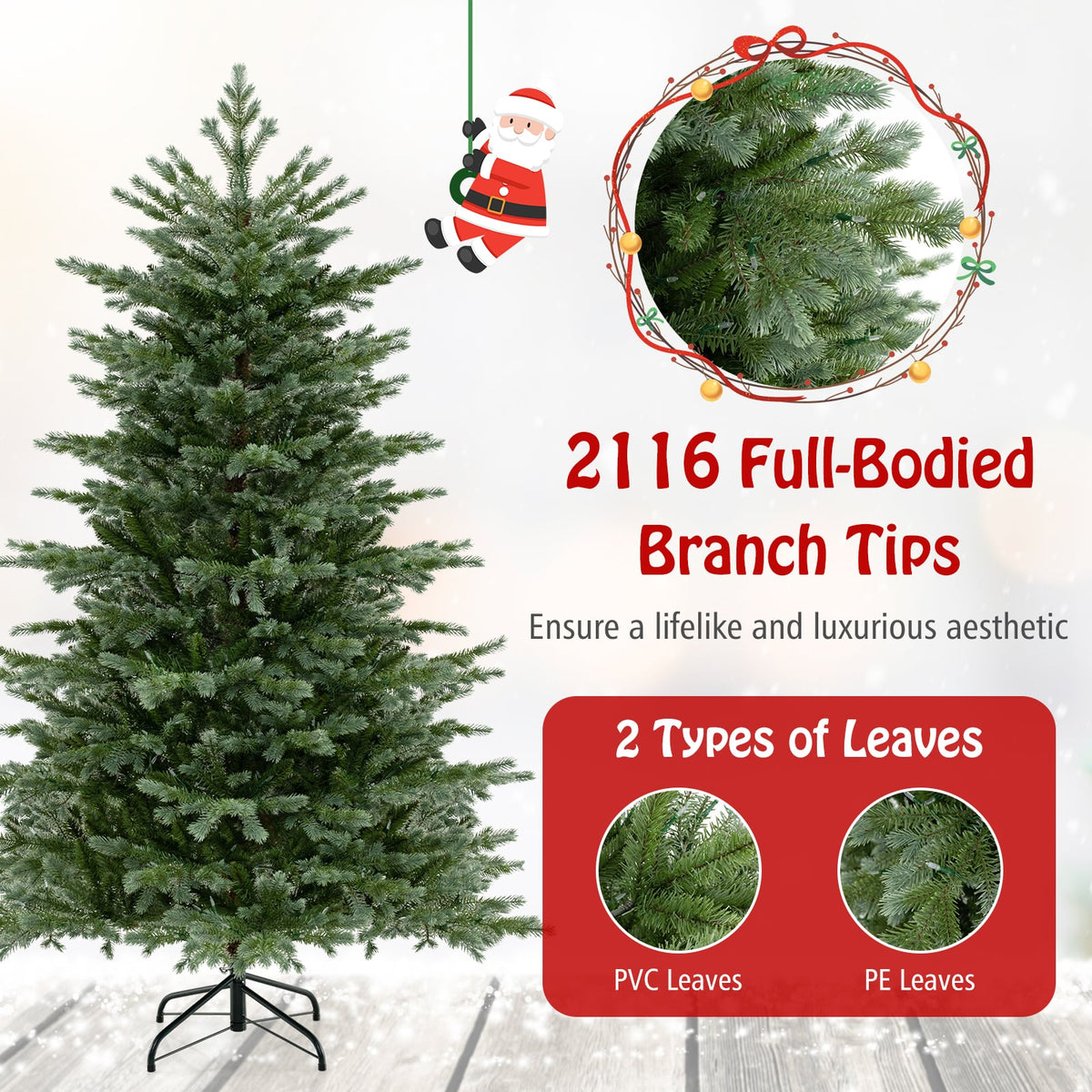 5/6/7 Feet Artificial Christmas Tree with 1426/2116/3156 Lush PVC and 200/300/400 Warm White LED Lights-M-Christmas Trees-DECOROLALA